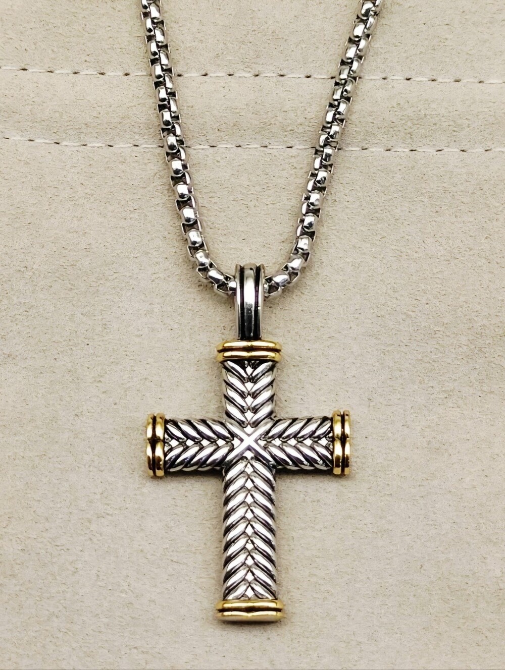 David Yurman Two-Tone Braided Cross Pendant Necklace - Silver & Gold